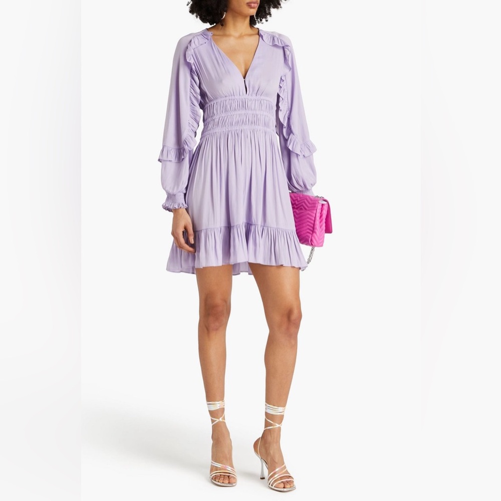 Maje Lilac Long Sleeve Satin-Crepe Dress